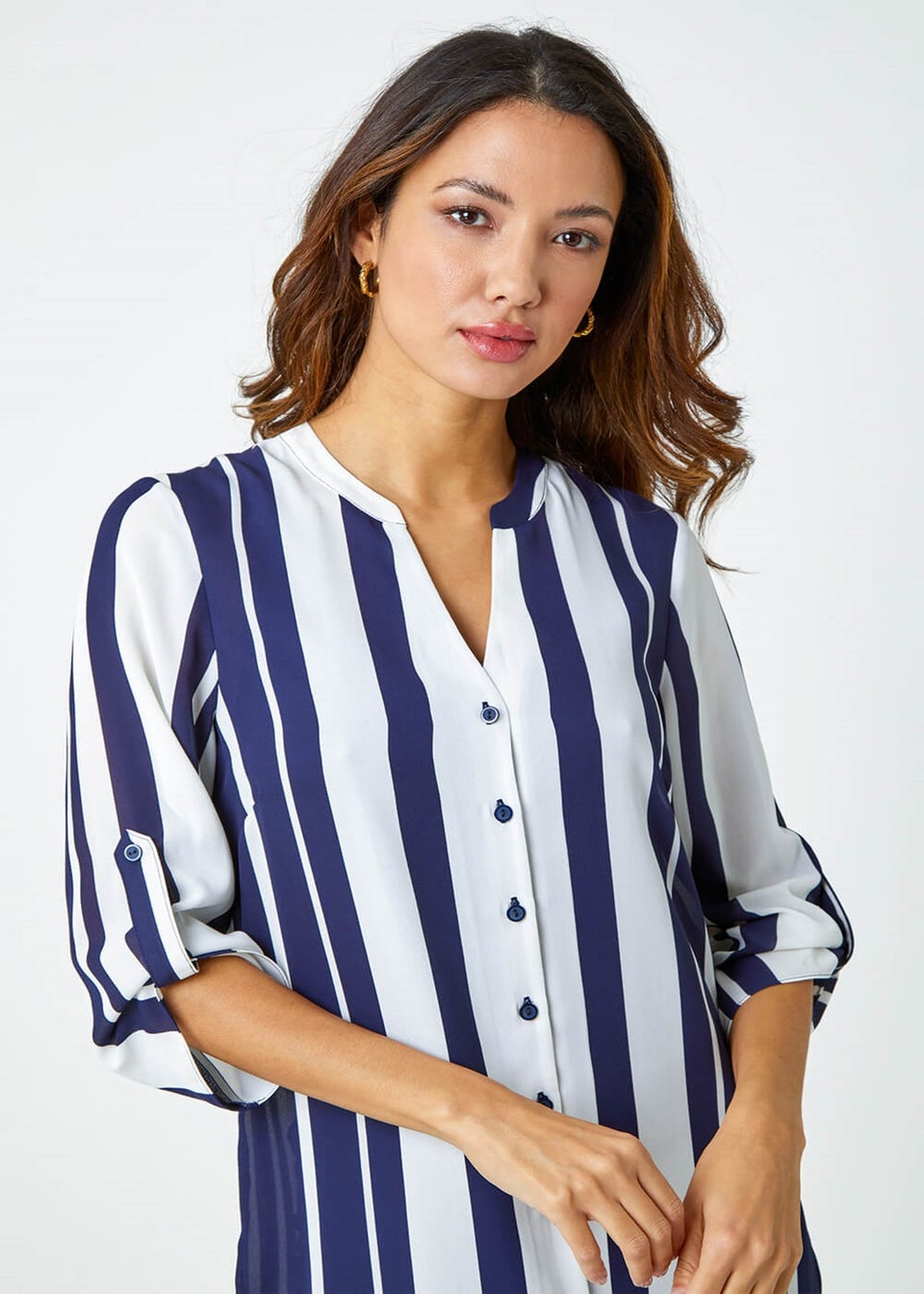 Roman Navy Longline Stripe Print Shirt - Matalan