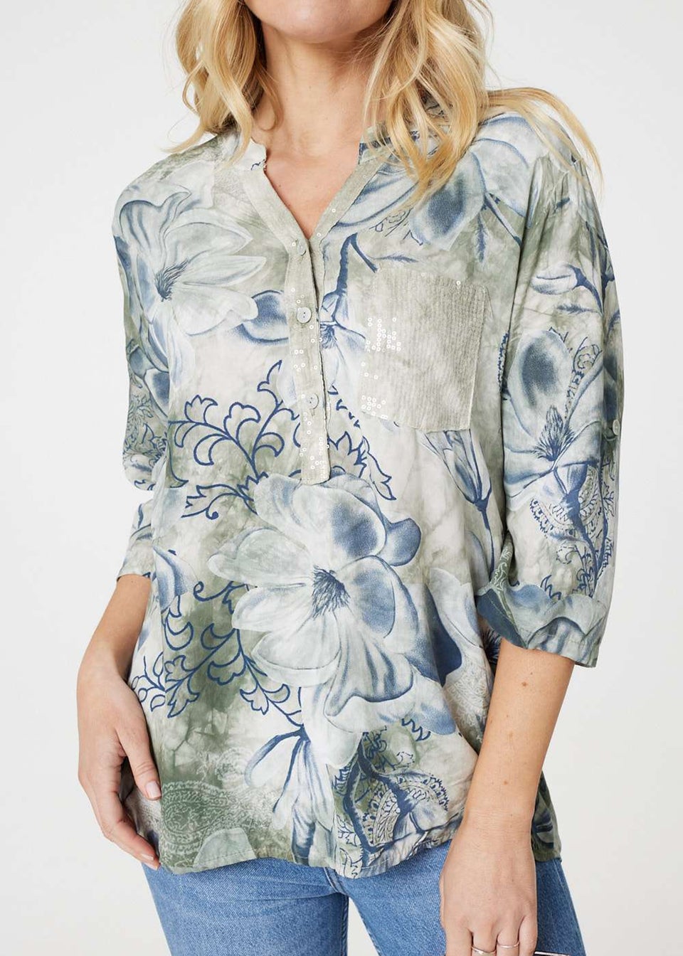 Izabel London Sage Floral Button Detail Blouse