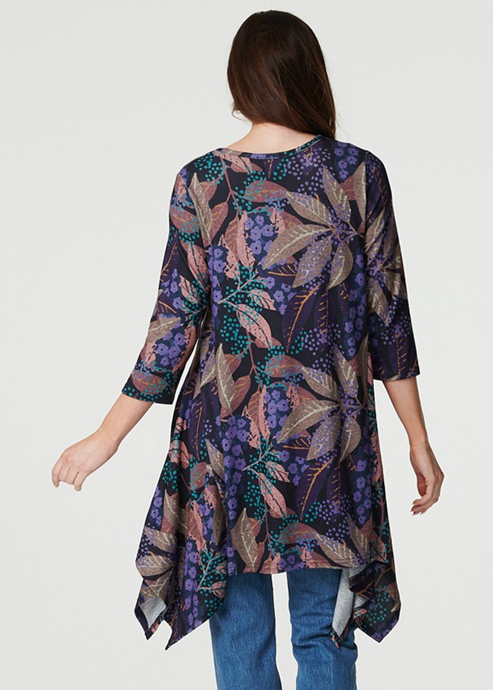 Izabel London Purple Floral Asymmetric Hem Dress