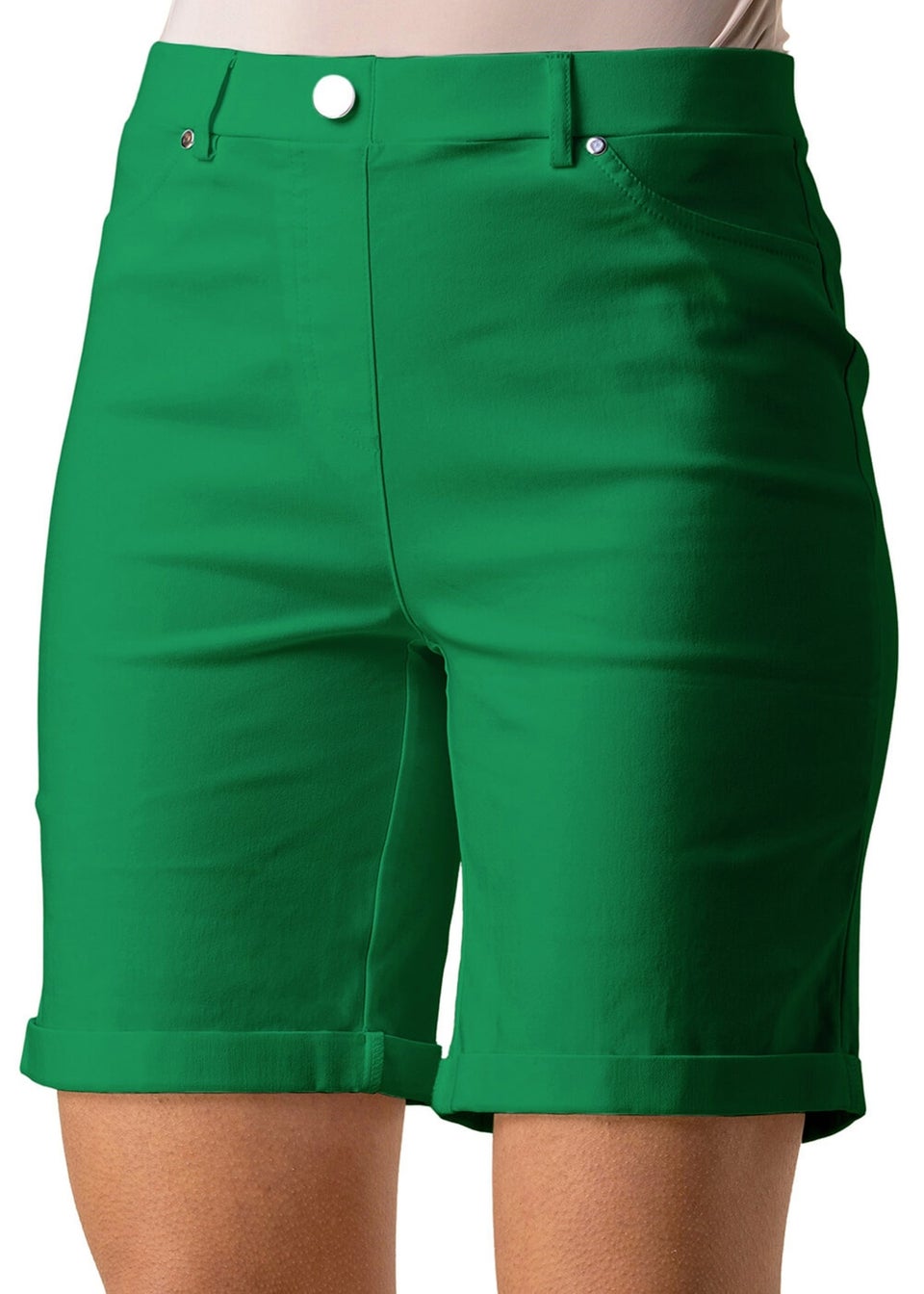 Roman Emerald Turned Hem Stretch Shorts
