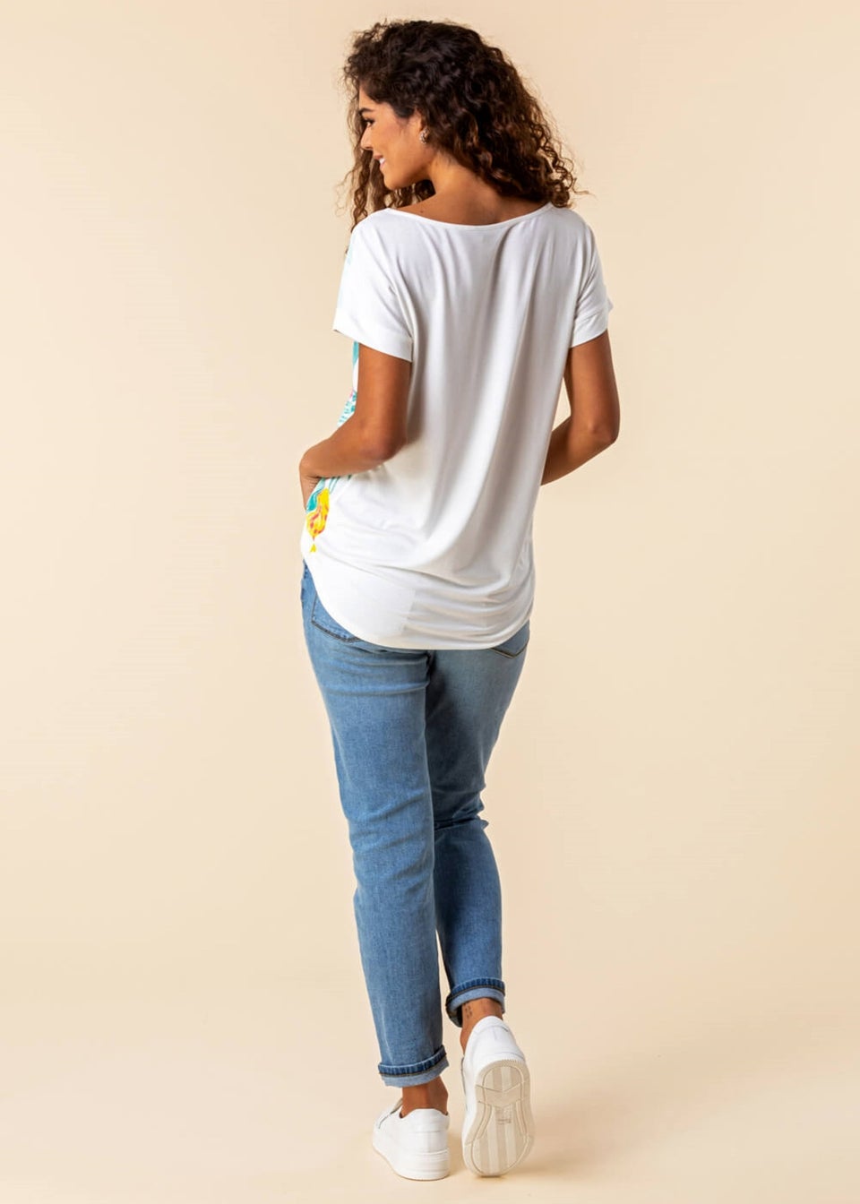 Roman Multi Abstract Leaf Print Stretch T-Shirt