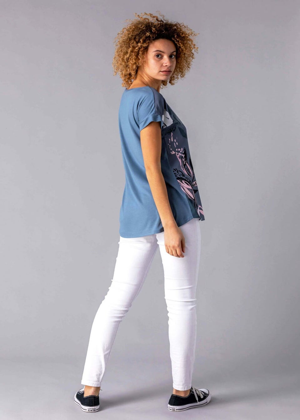 Roman Multi Abstract Leaf Print Stretch T-Shirt