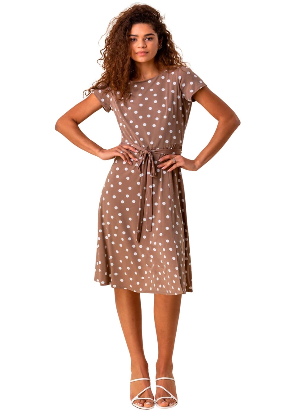 Roman Taupe Spot Print Jersey Stretch Dress
