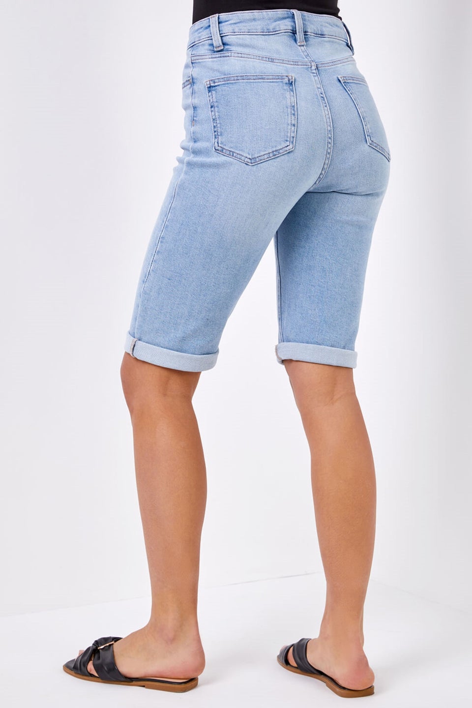 Roman Light Denim Essential Stretch Knee Length Shorts Matalan