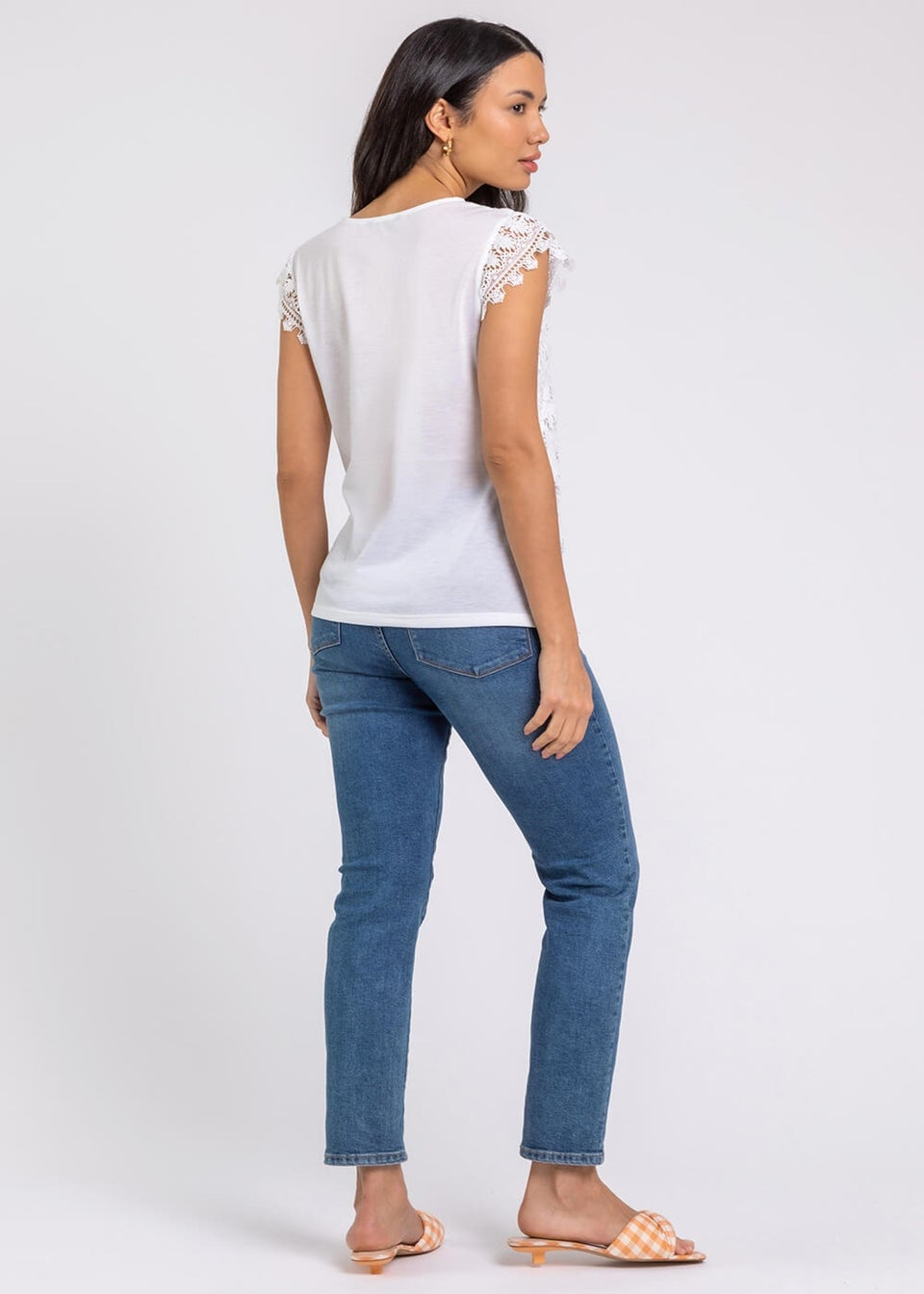 Roman Ivory Butterfly Lace Stretch Top