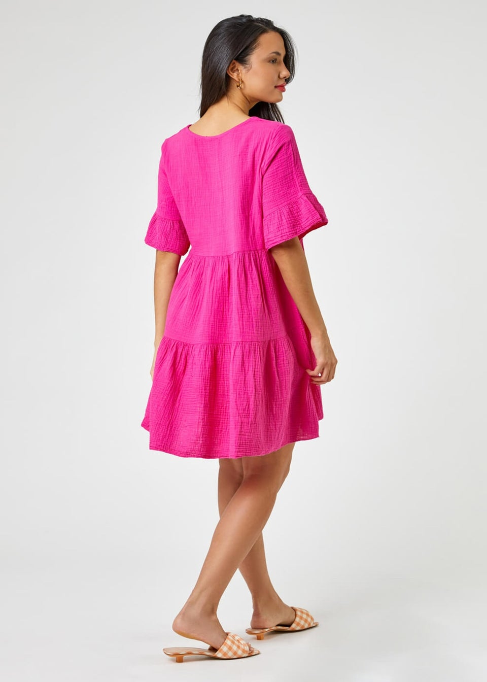Roman Fuchsia Textured Tiered Smock Dress