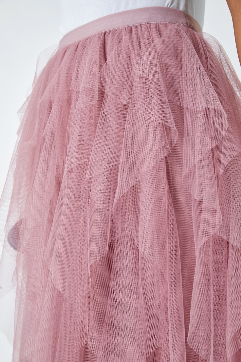 Roman Pink Elastic Waist Mesh Layered A Line Skirt