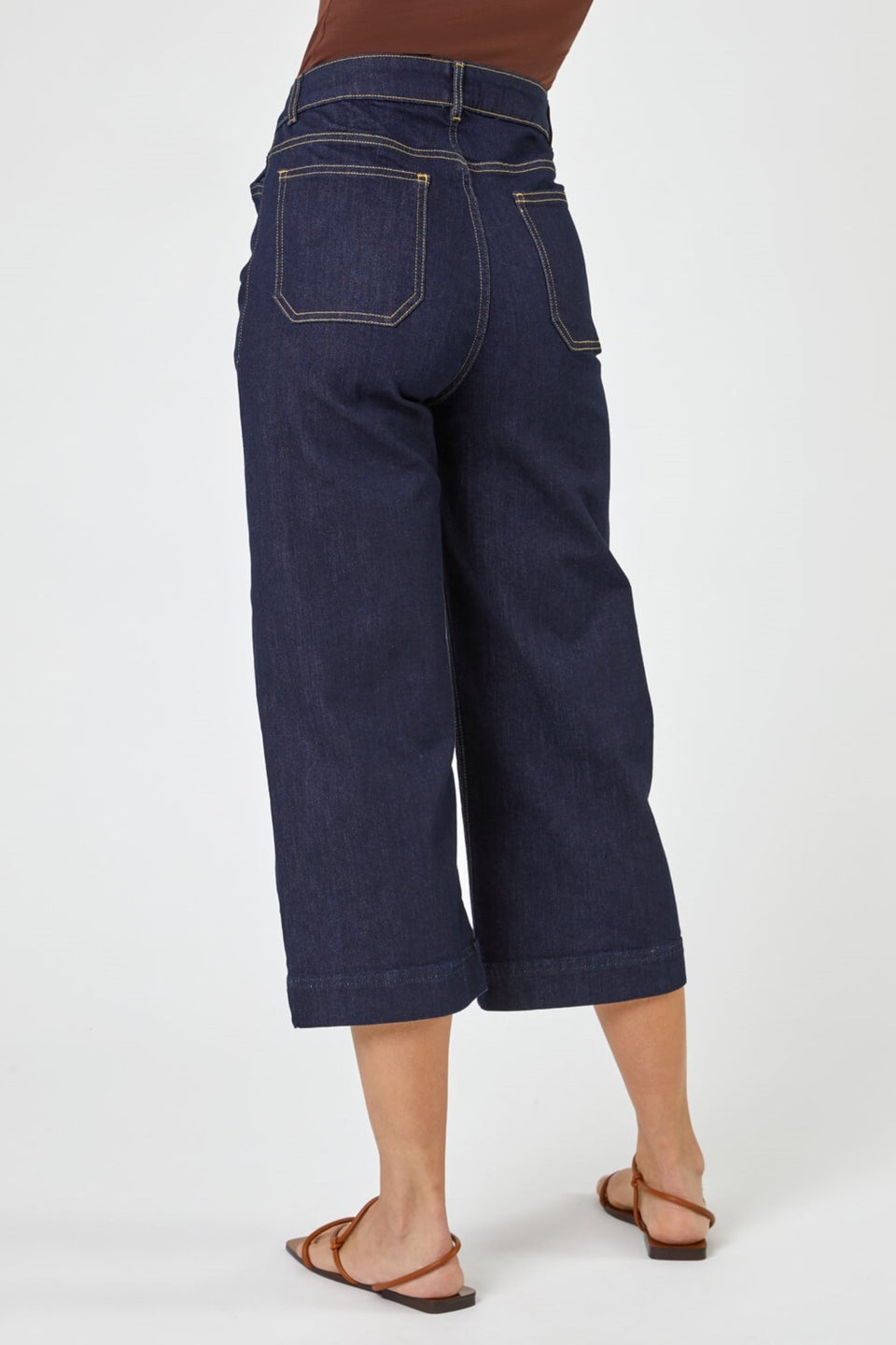 Roman Indigo Wide Leg Stretch Cropped Denim Culottes