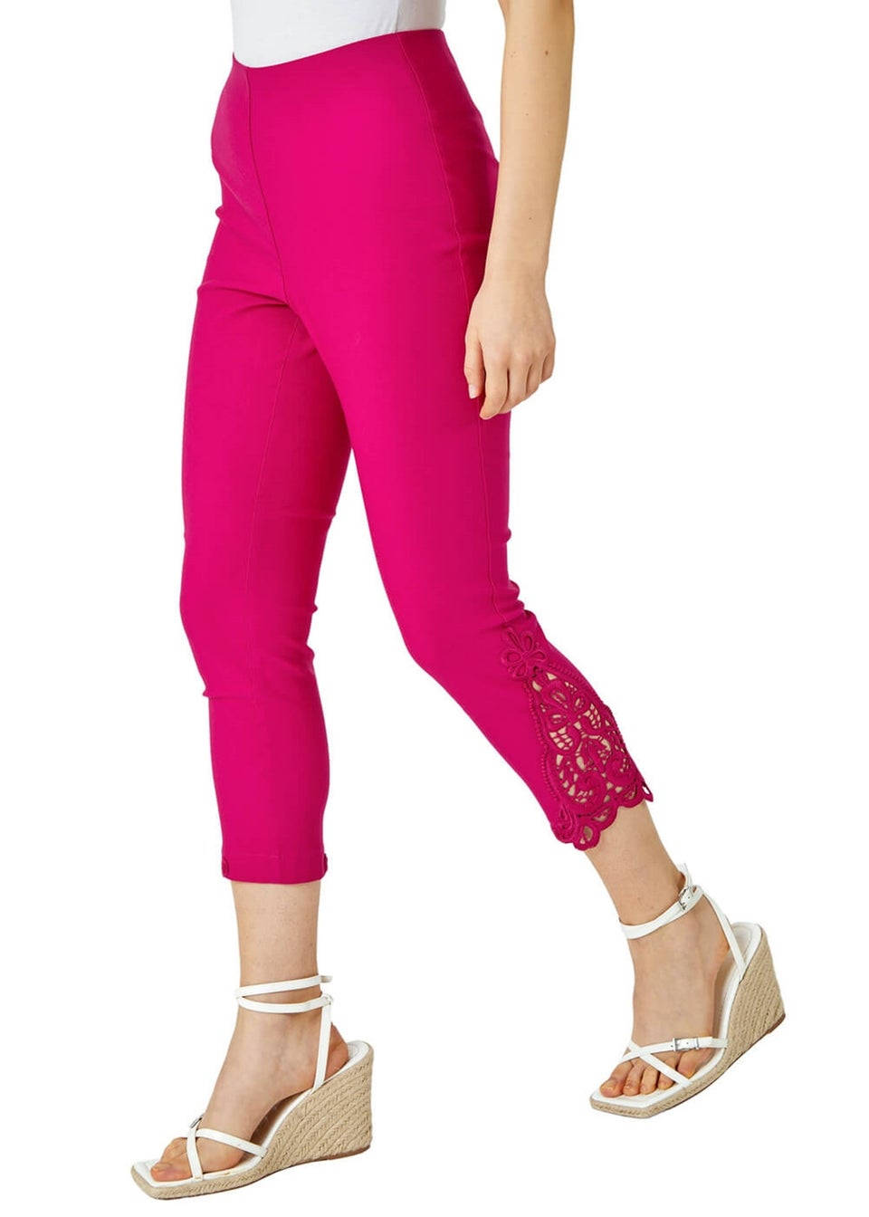 Roman Pink Lace Insert Crop Stretch Trousers