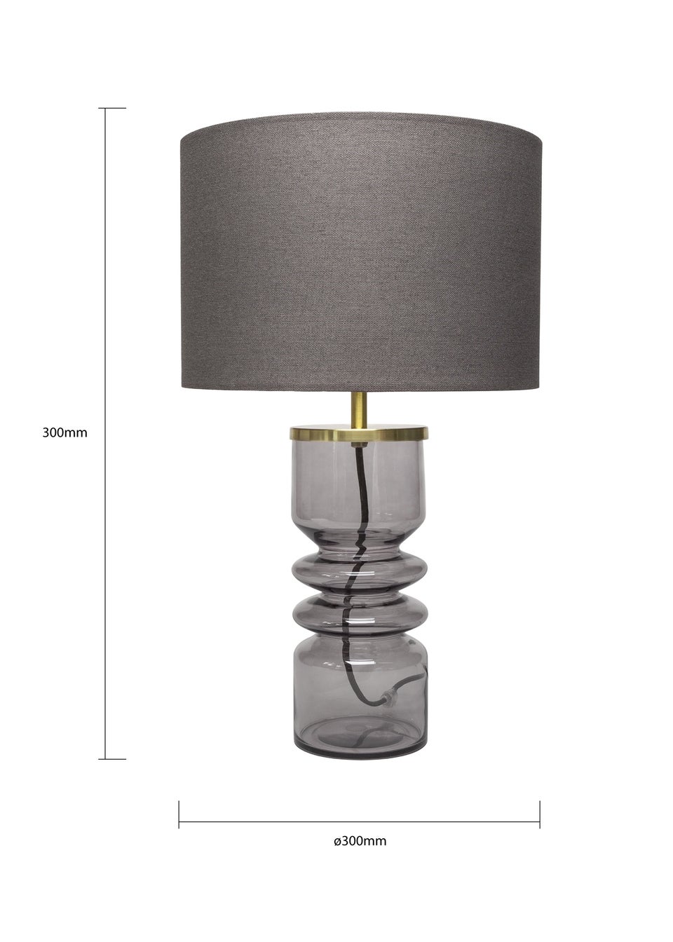 BHS Ribbed Glass Base Table Lamp Smoke (50cm x 30cm)