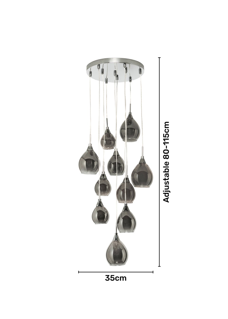 BHS Carmella 10 Light Cluster Chrome (Adjustable 80-115cm x 35cm)
