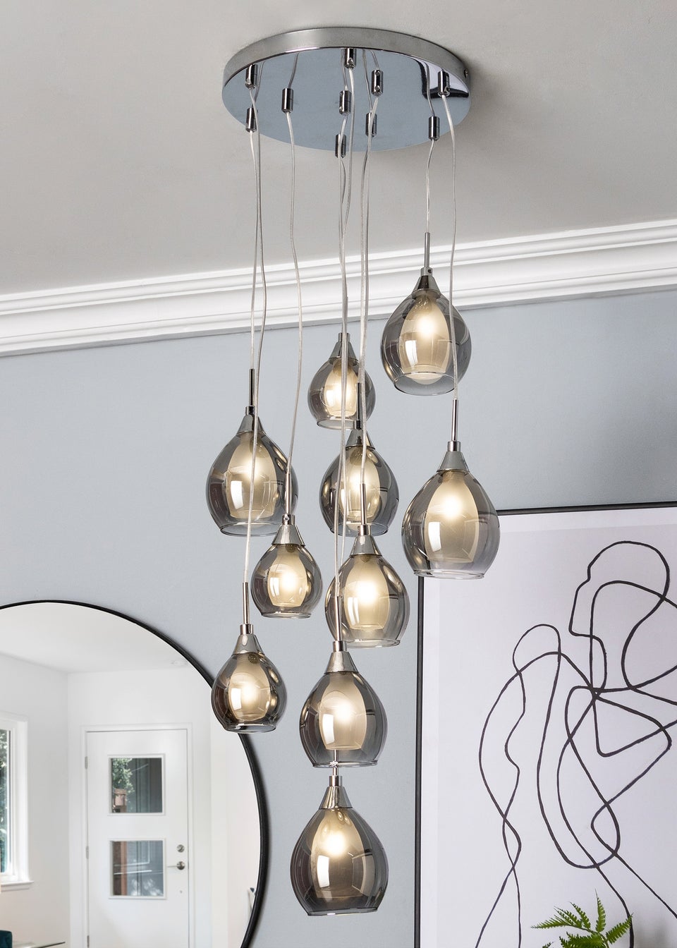 BHS Carmella 10 Light Cluster Chrome (Adjustable 80-115cm x 35cm)