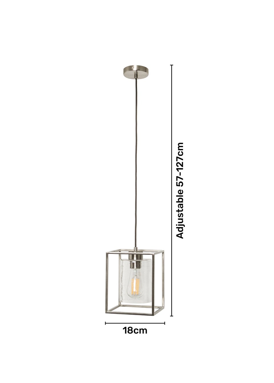 BHS Hardy 1 Light Pendant Satin Nickel (Adjustable 57-127cm x 18cm)