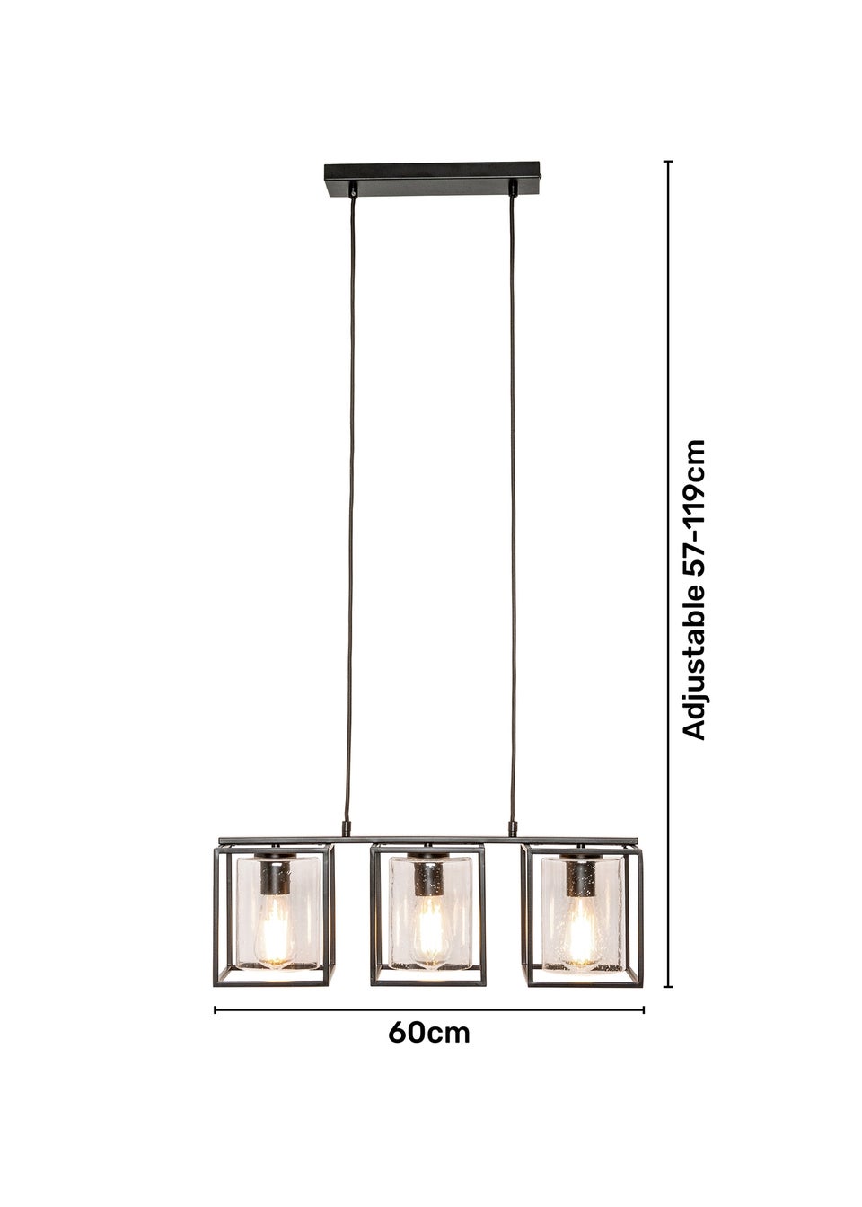 BHS Hardy 3 Light Diner Bar Satin Nickel (Adjustable 57-119cm x 60cm)