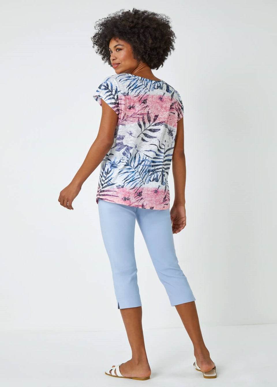 Roman Pink Palm Print Burnout T-Shirt