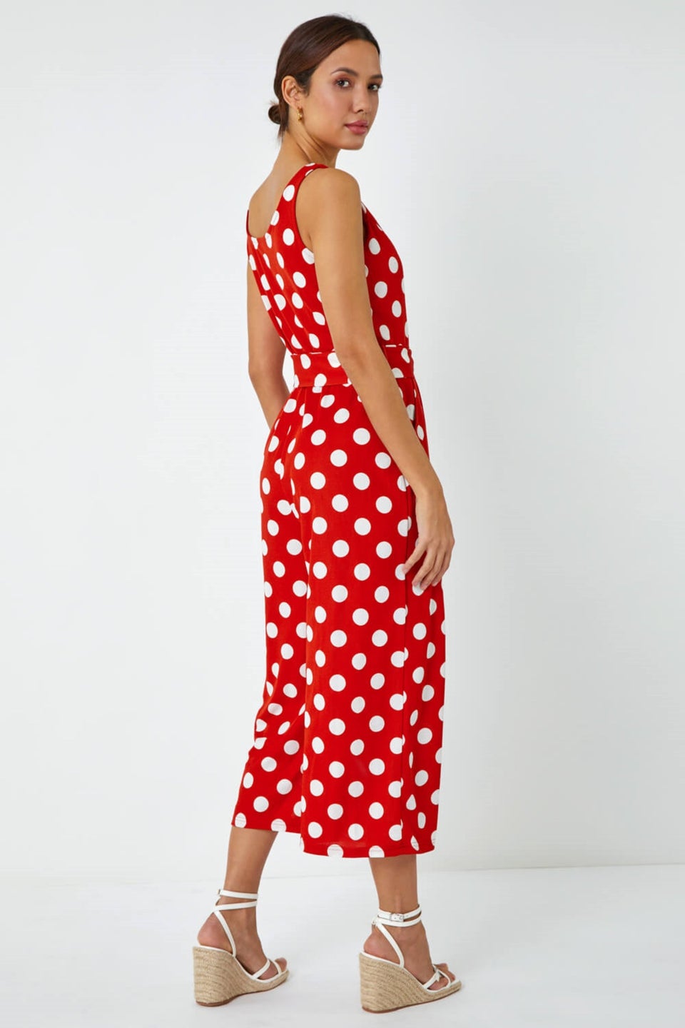Roman Red Spot Print Belted Jumpsuit