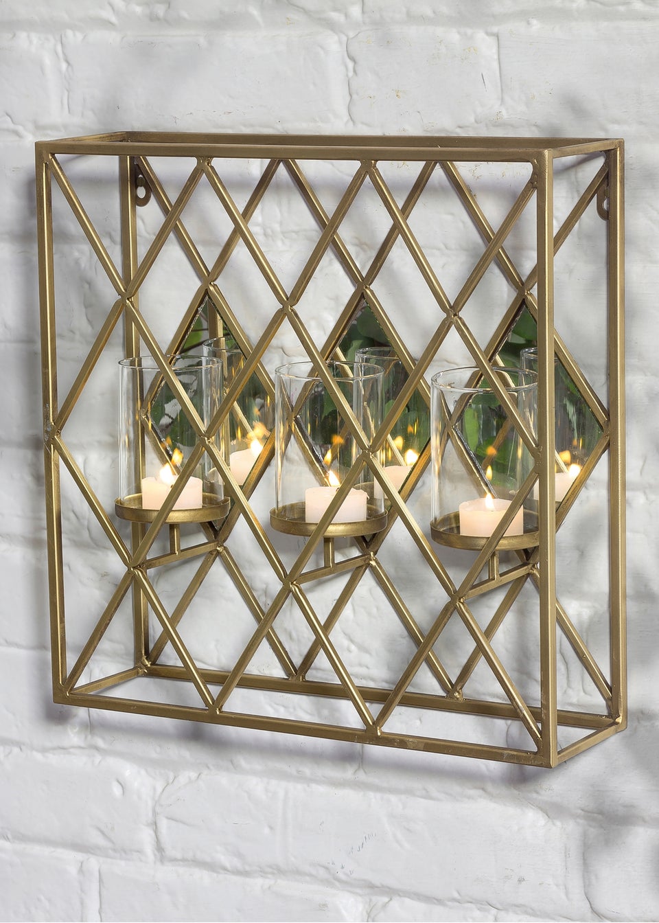 Premier Decorations Gold Square Wall Mounted Mirrored Candle Holder (37cm x 37cm)