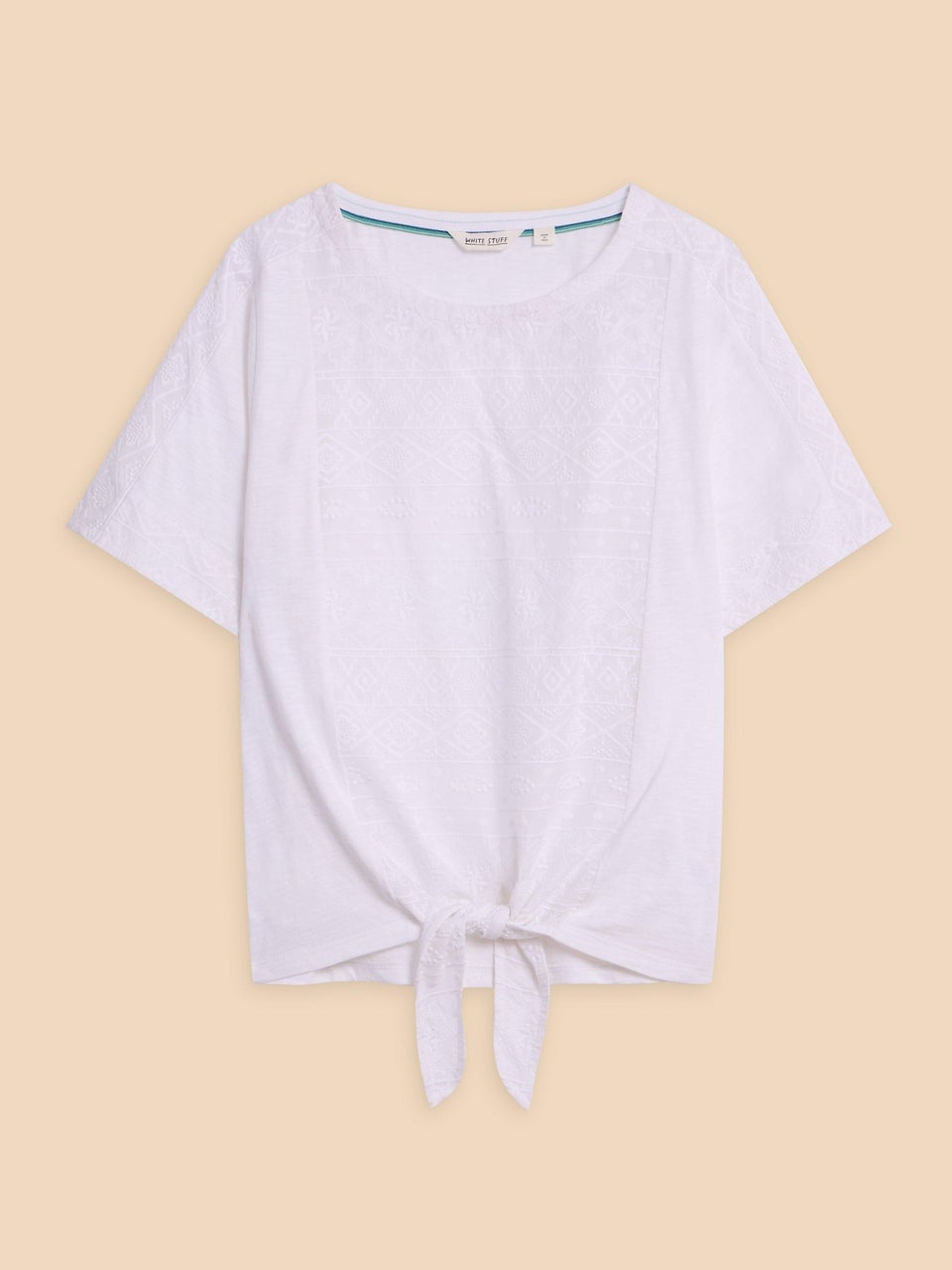 Besticktes Top mit Bindesaum