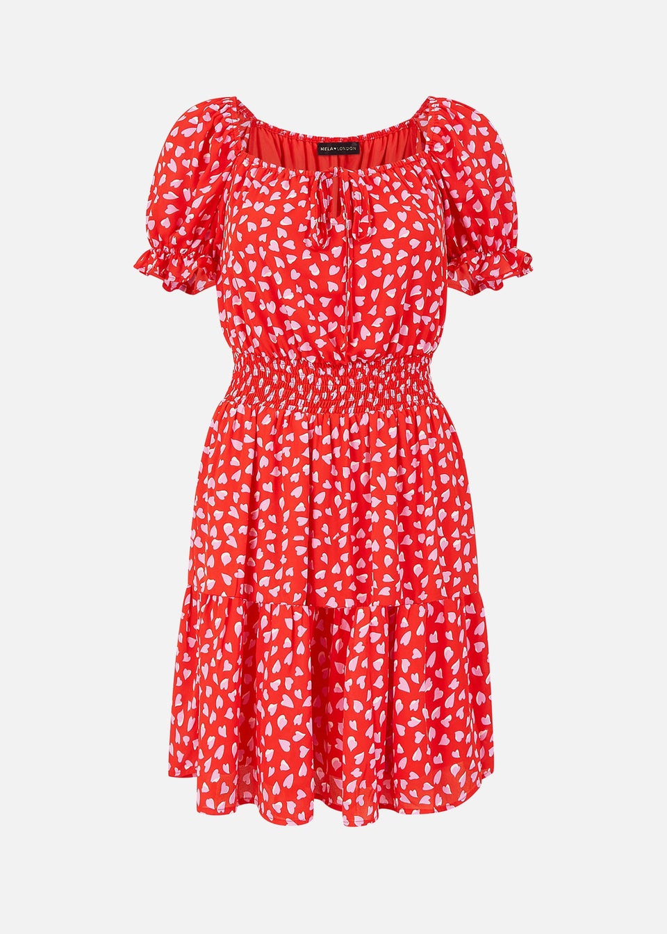 Mela Red Heart Printed Bardot Skater Dress