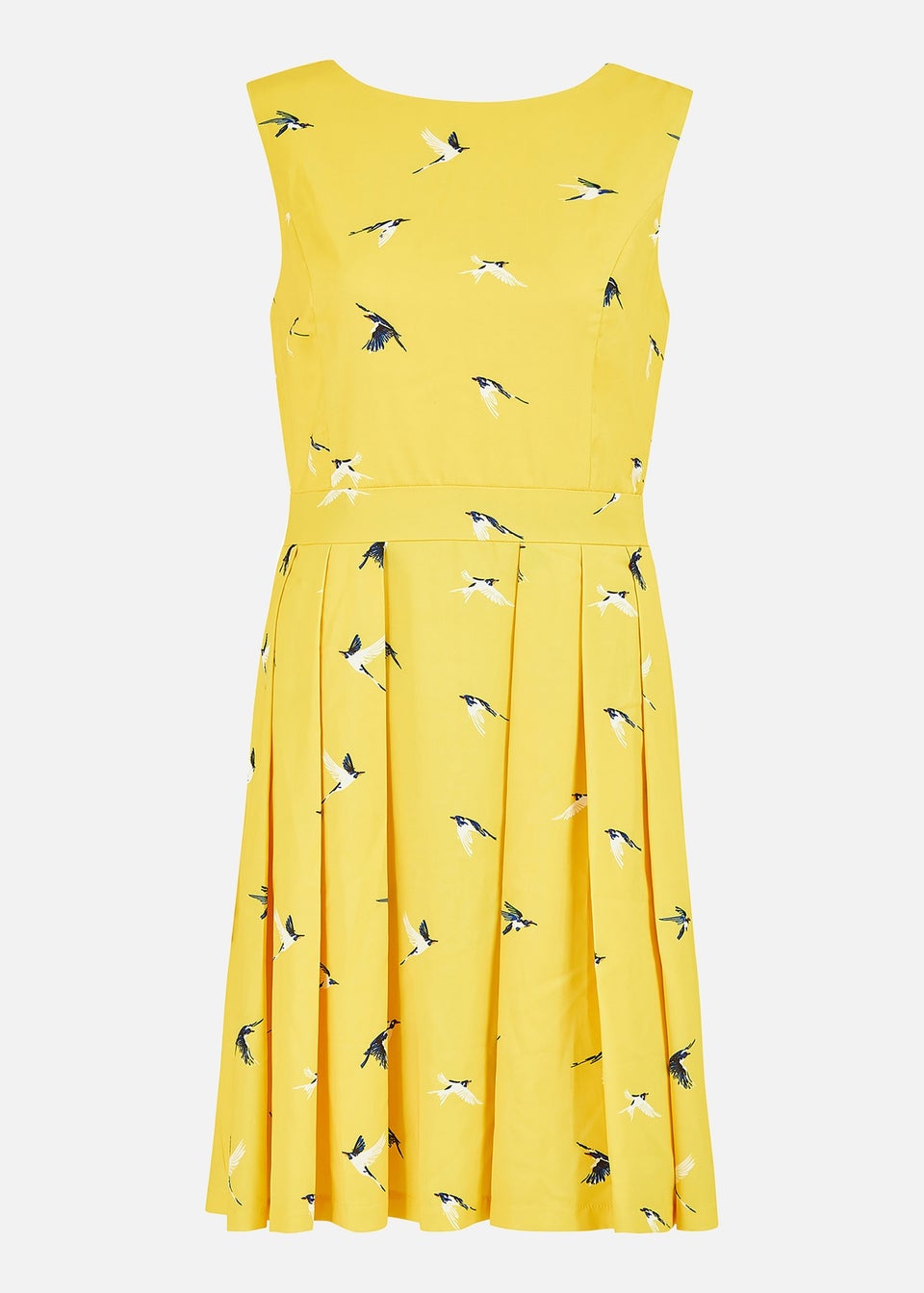 Mela Yellow Swallow Print Skater Dress
