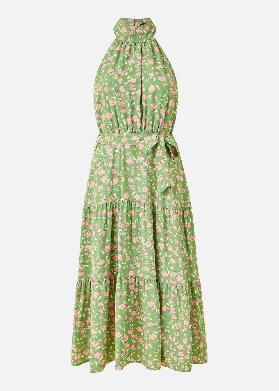 Mela Green Halter Neck Floral Midi Dress