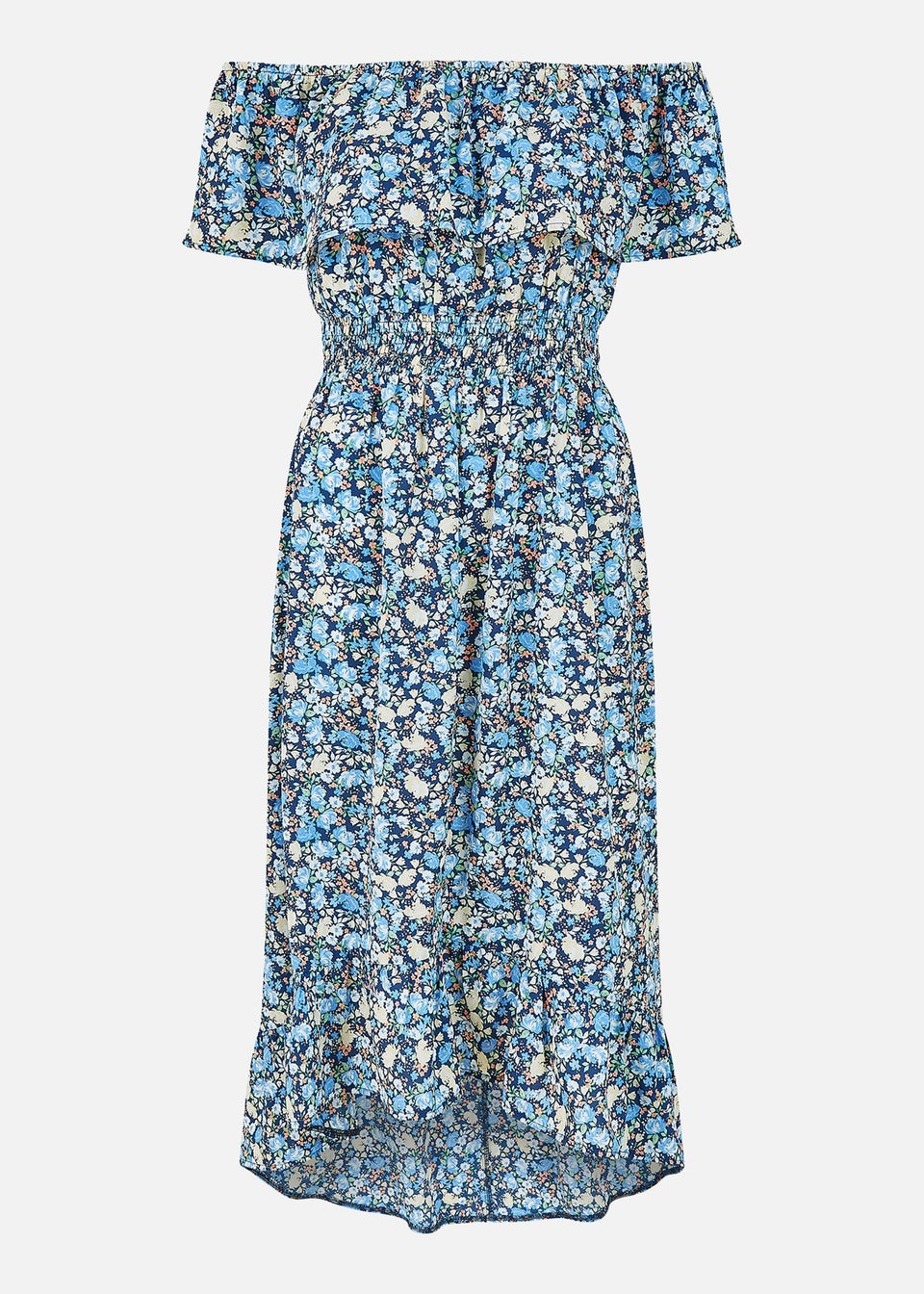 Mela Blue Floral Ditsy Bardot Midi Dress