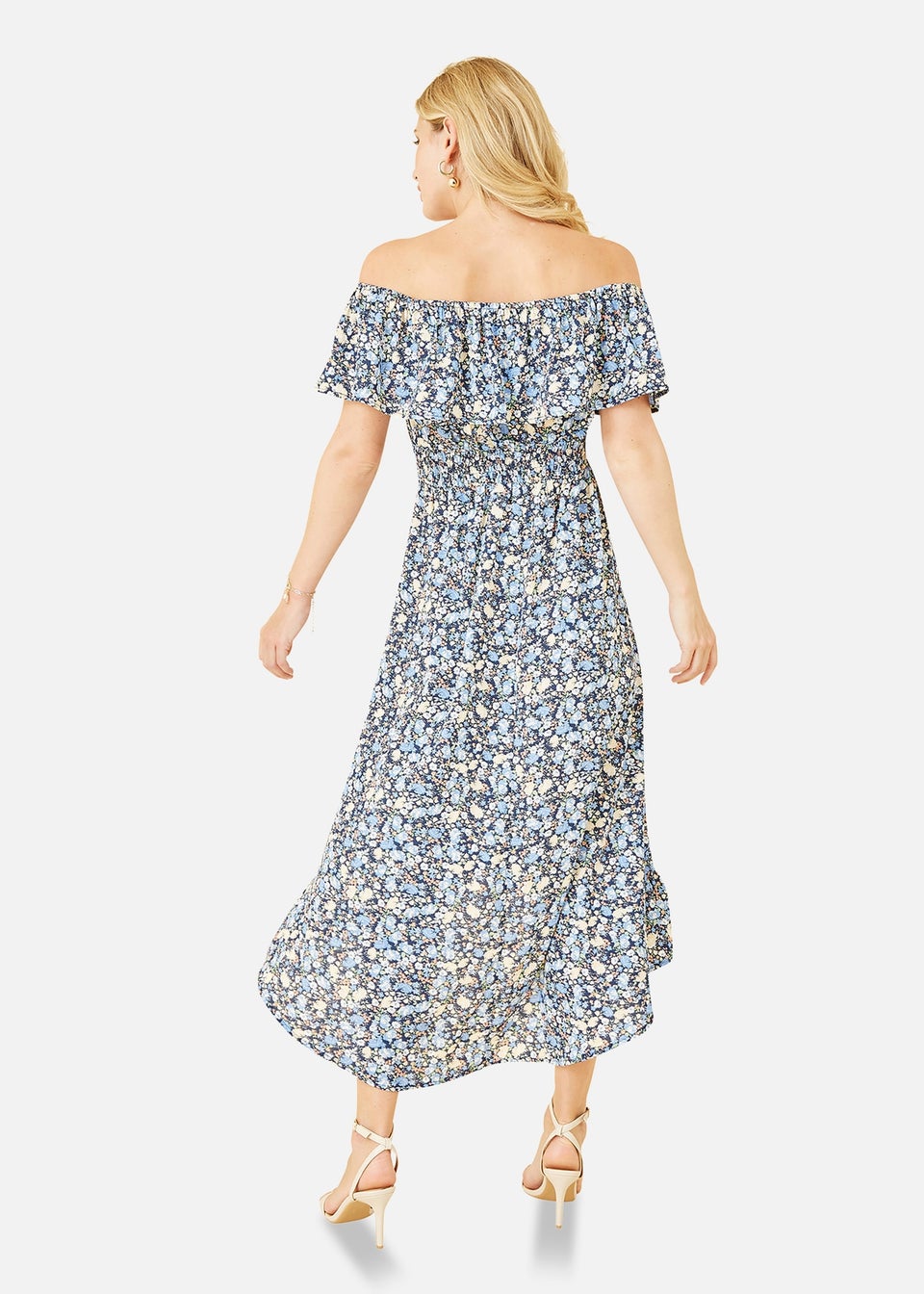 Mela Blue Floral Ditsy Bardot Midi Dress
