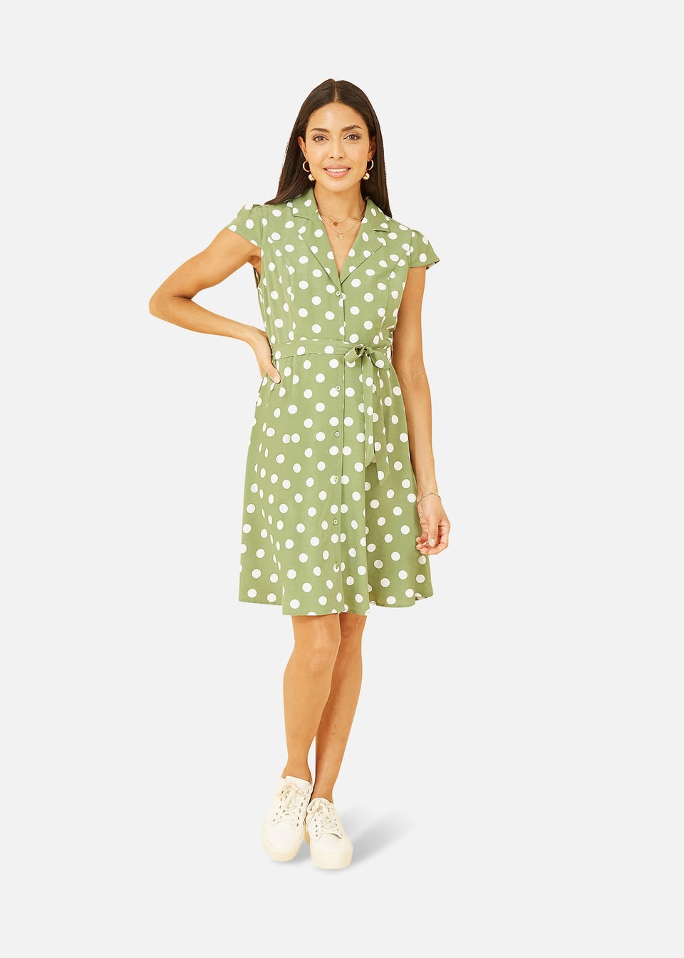 Mela Green Polka Dot Retro Shirt Dress
