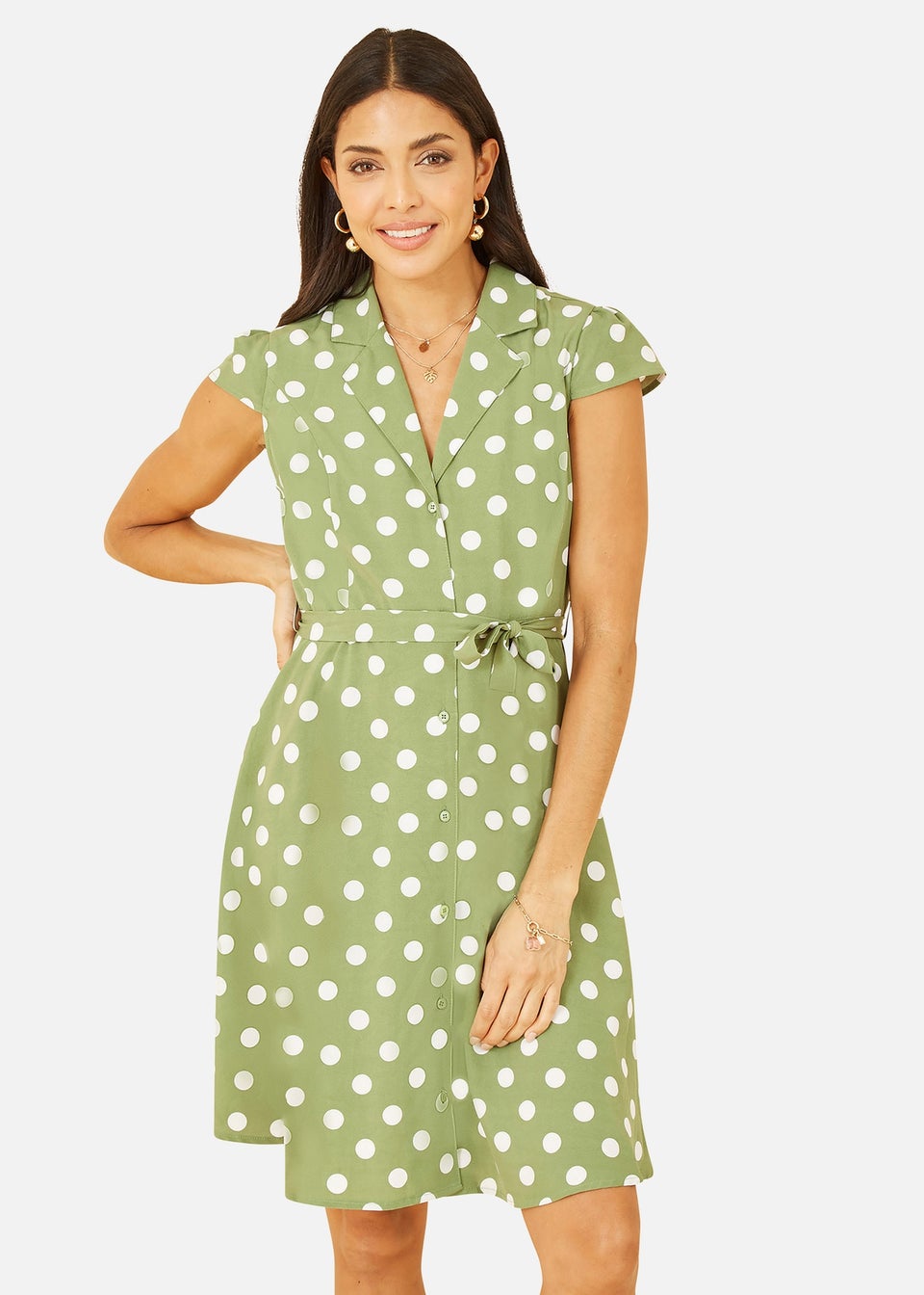 Mela Green Polka Dot Retro Shirt Dress