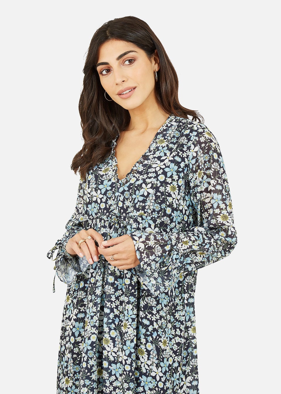 Yumi Black Recycled Vintage Meadow Floral Print Chiffon Tunic