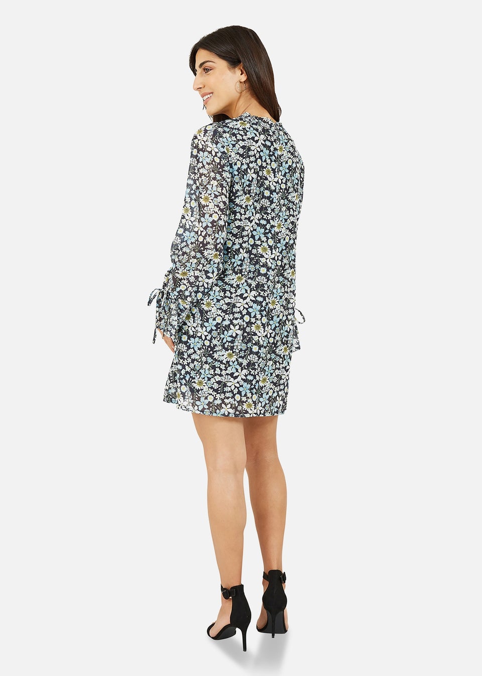 Yumi Black Recycled Vintage Meadow Floral Print Chiffon Tunic