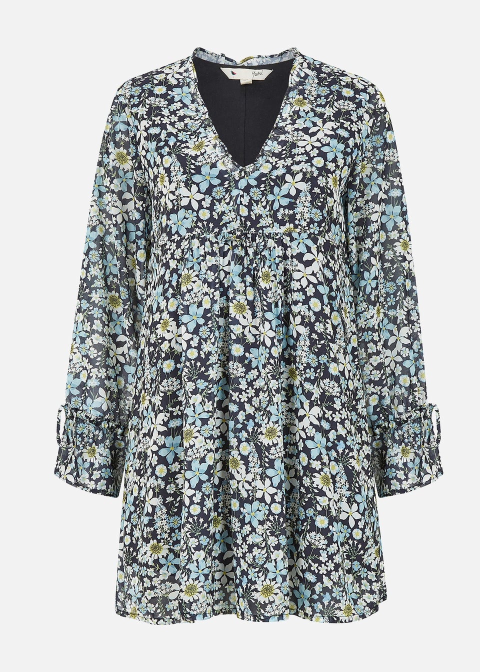 Yumi Black Recycled Vintage Meadow Floral Print Chiffon Tunic