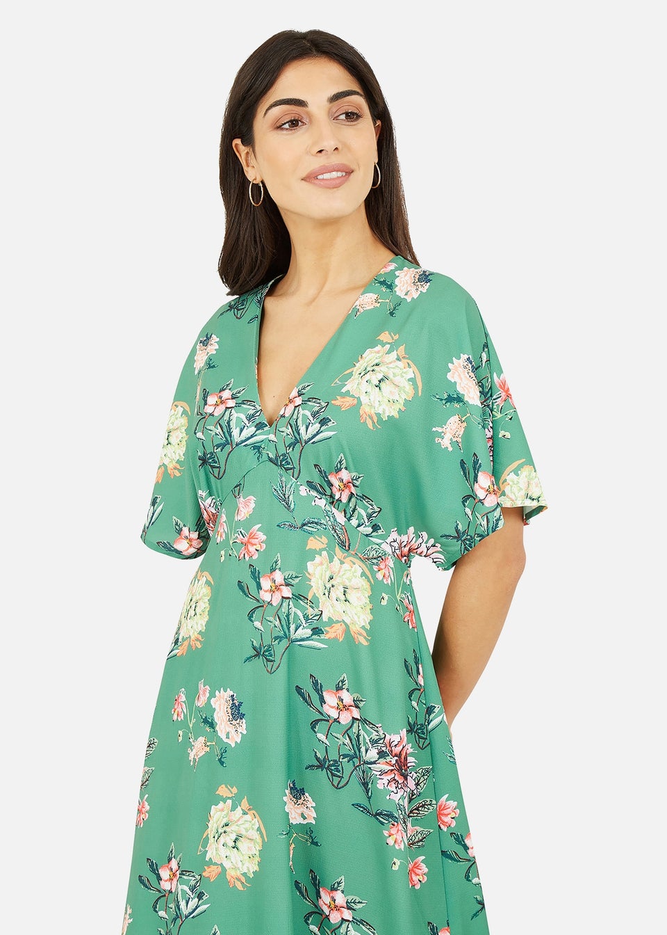Yumi Sage Green Floral Blossom Print Kimono Dress Matalan