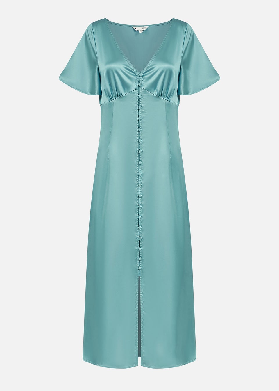 Yumi Blue Satin Button Down Midi Dress