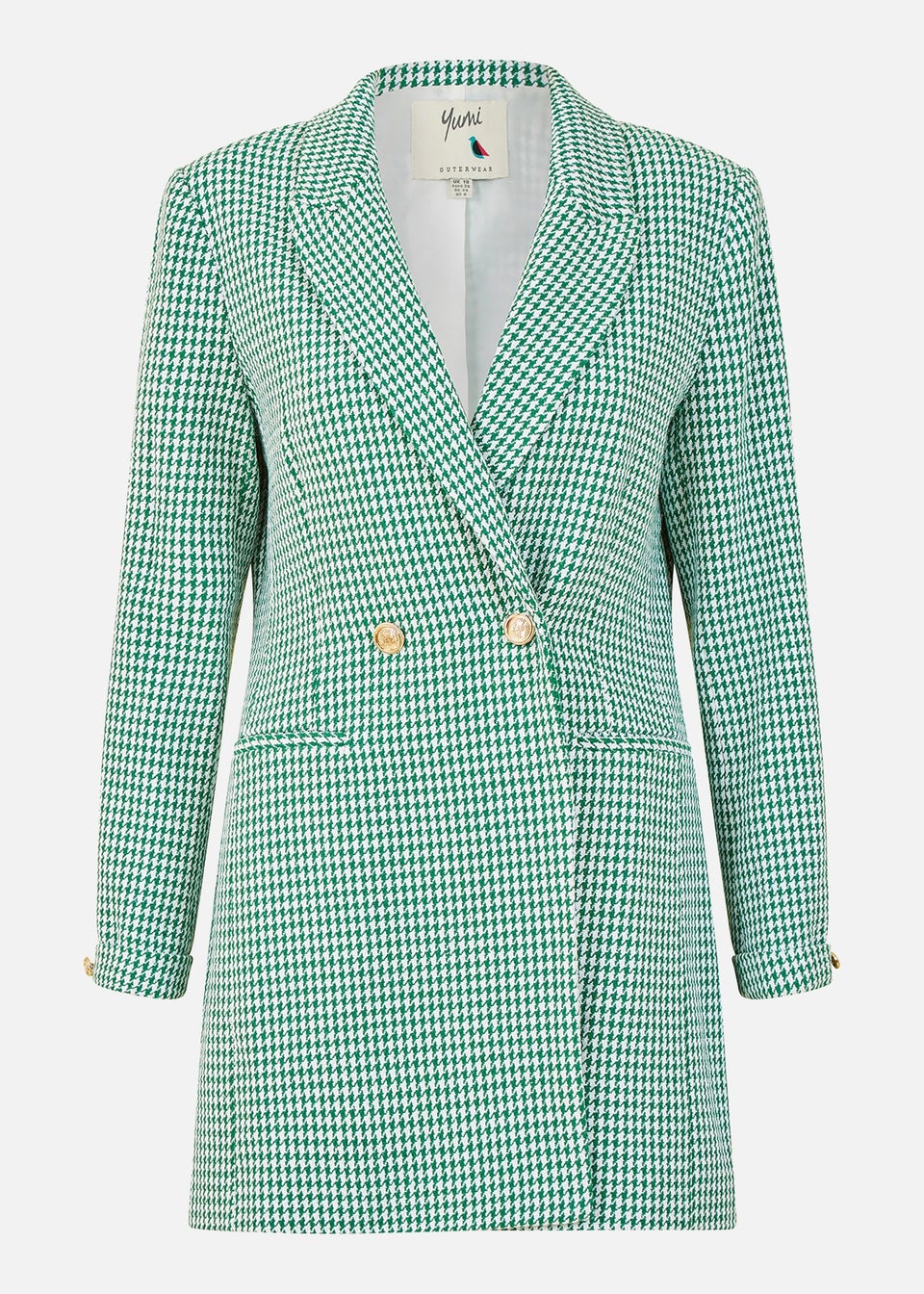 Yumi Green Check Long Line Blazer