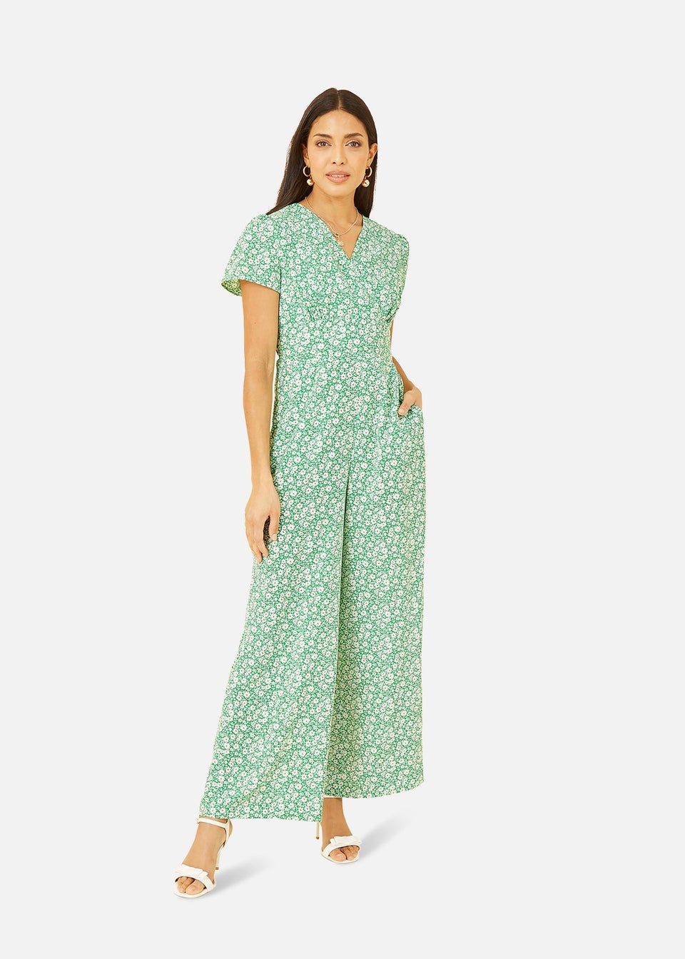 Yumi Green Ditsy Floral Wrap Jumpsuit