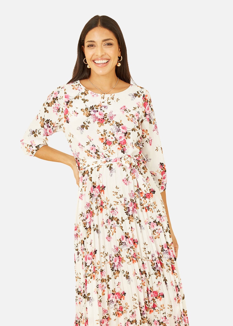 Yumi White Long Sleeve Floral Maxi Dress