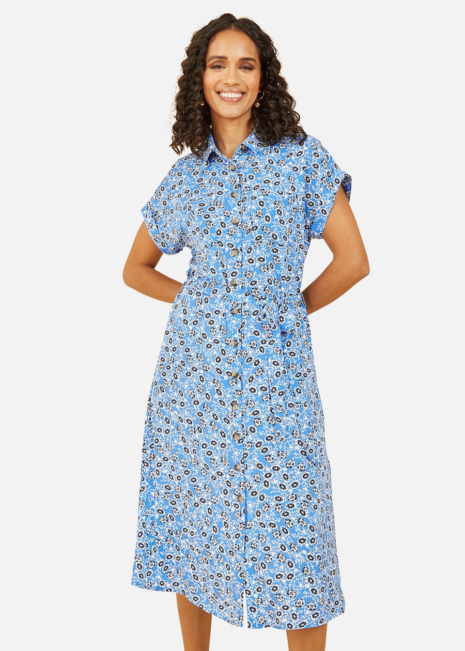 Yumi Blue Floral Shirt Dress