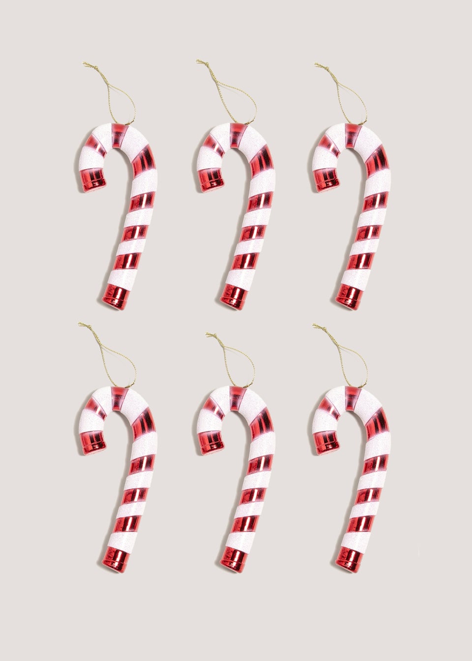 6 Pack Joyful Red Candy Cane Ornaments