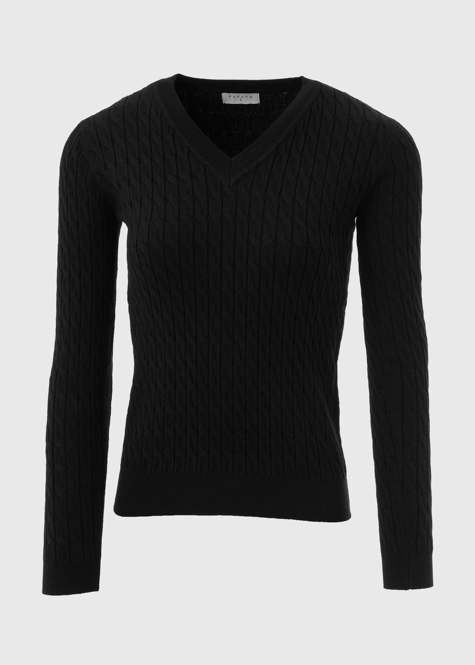 Black Cable Knit V Neck Jumper