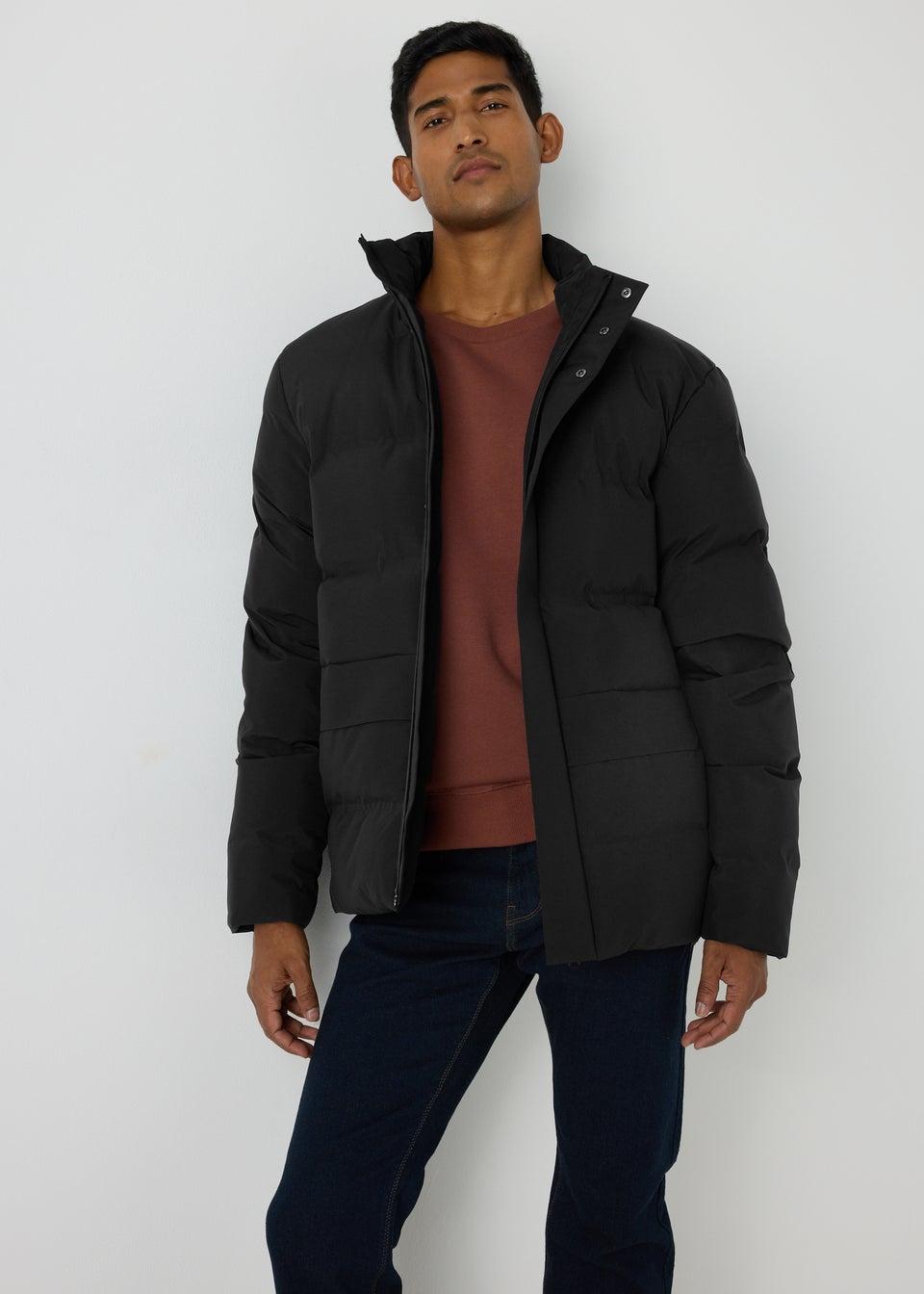 Black Mid Length Showerproof Puffer Jacket Matalan