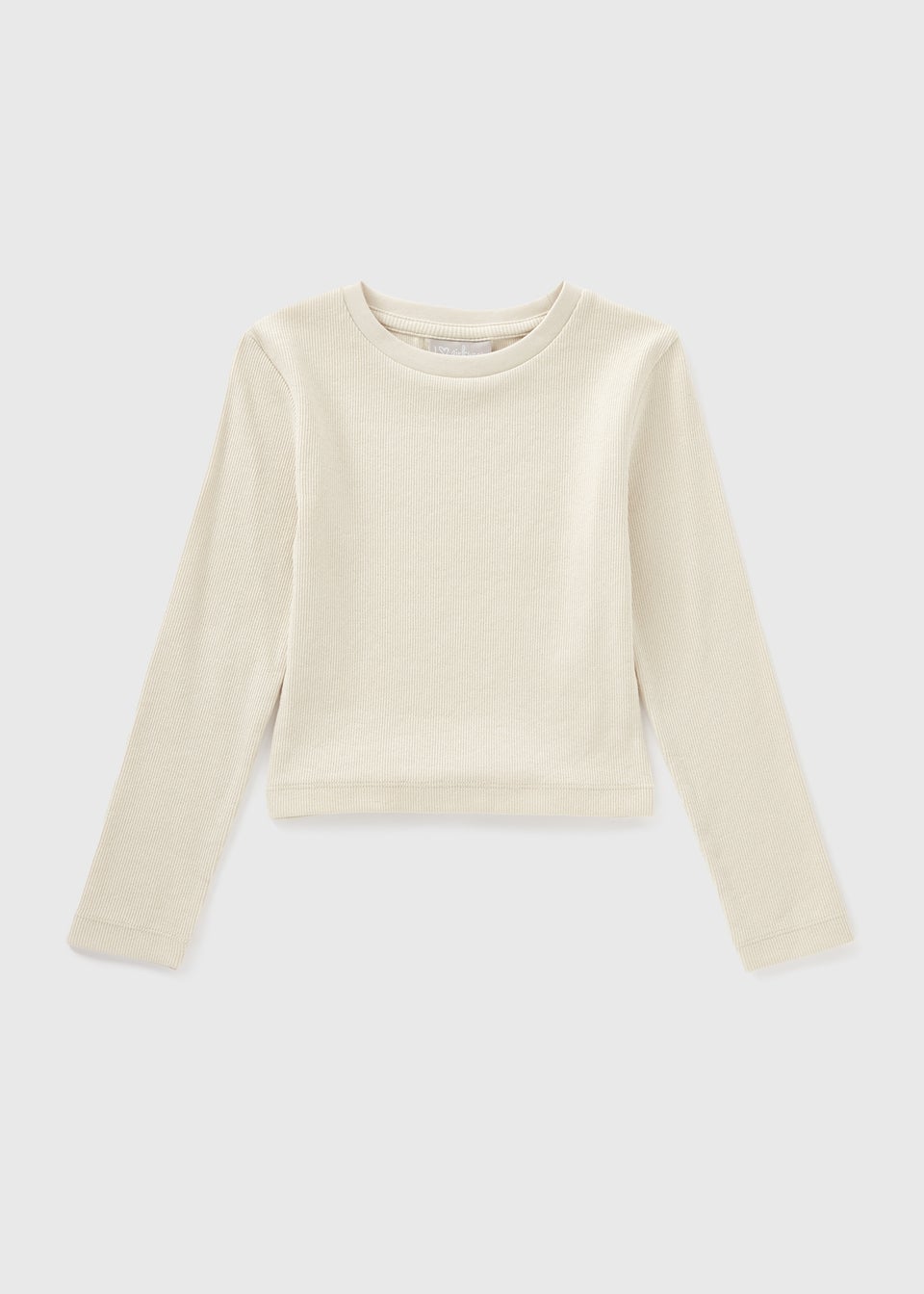 Girls Cream Ribbed Long Sleeve Top (7-15yrs)