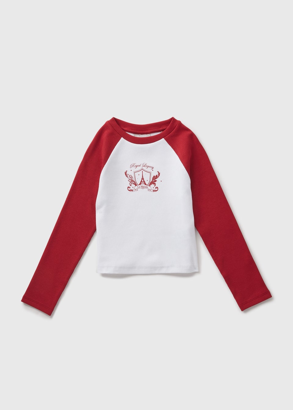 Girls White Paris Ringer Long Sleeve Top (7-15yrs)