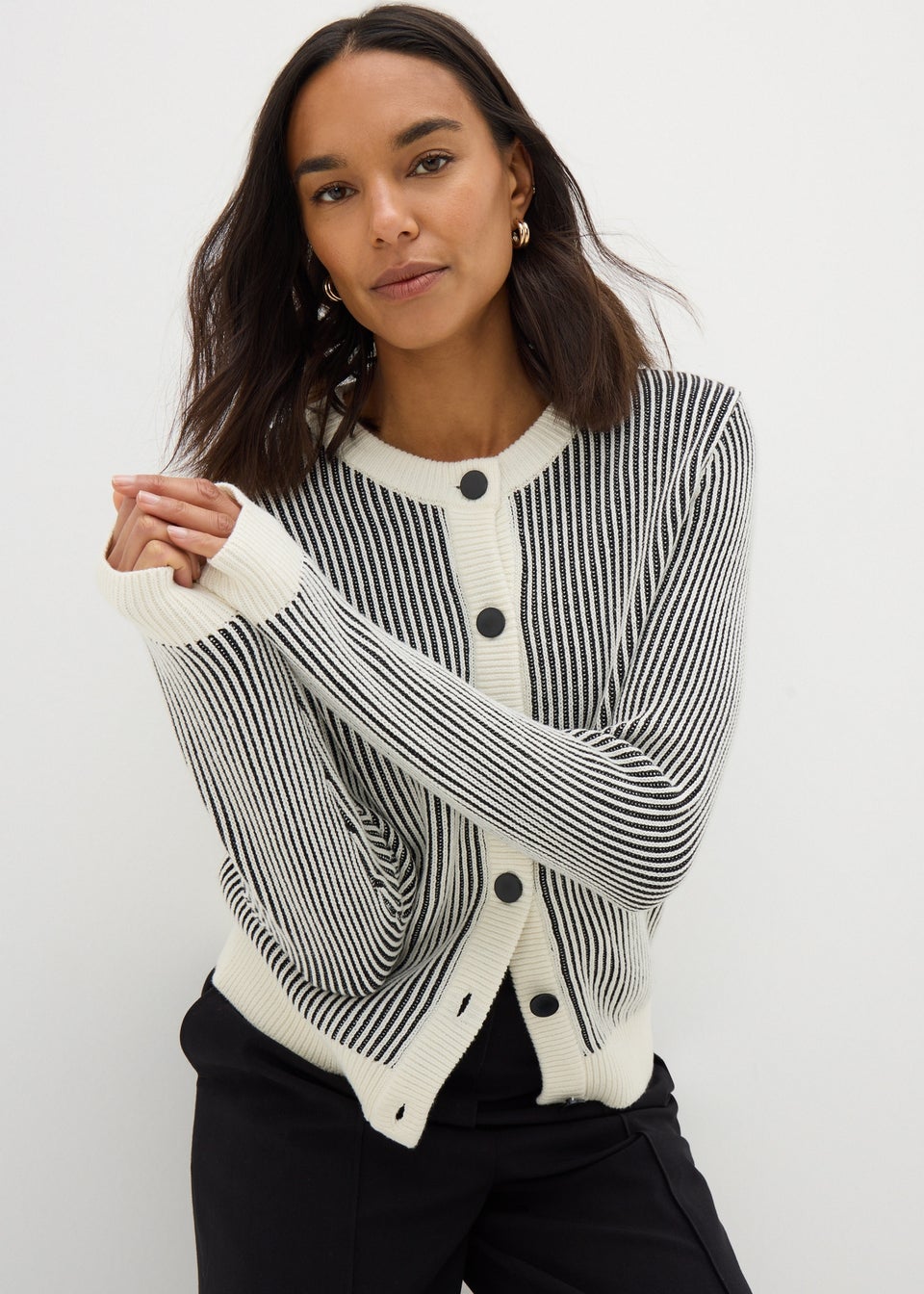 Et Vous Cream Monochrome Stripe Cardigan