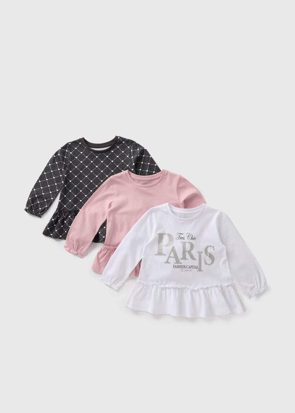 3 Pack Girls Multicolour Paris Long Sleeve Tops (1-7yrs)