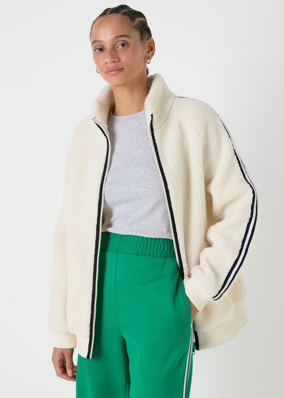 Cream Borg Jacket Matalan