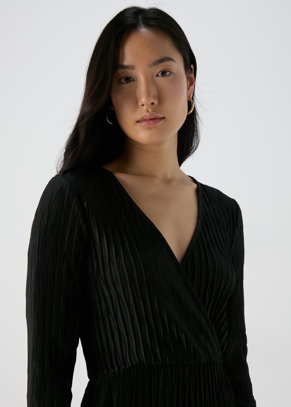 Black Plisse Wrap Dress Matalan
