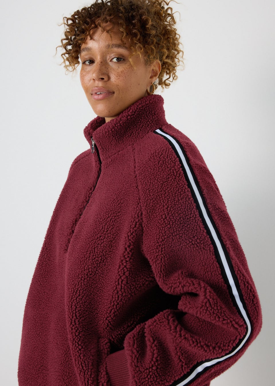 Burgundy Borg Half Zip Jumper Matalan