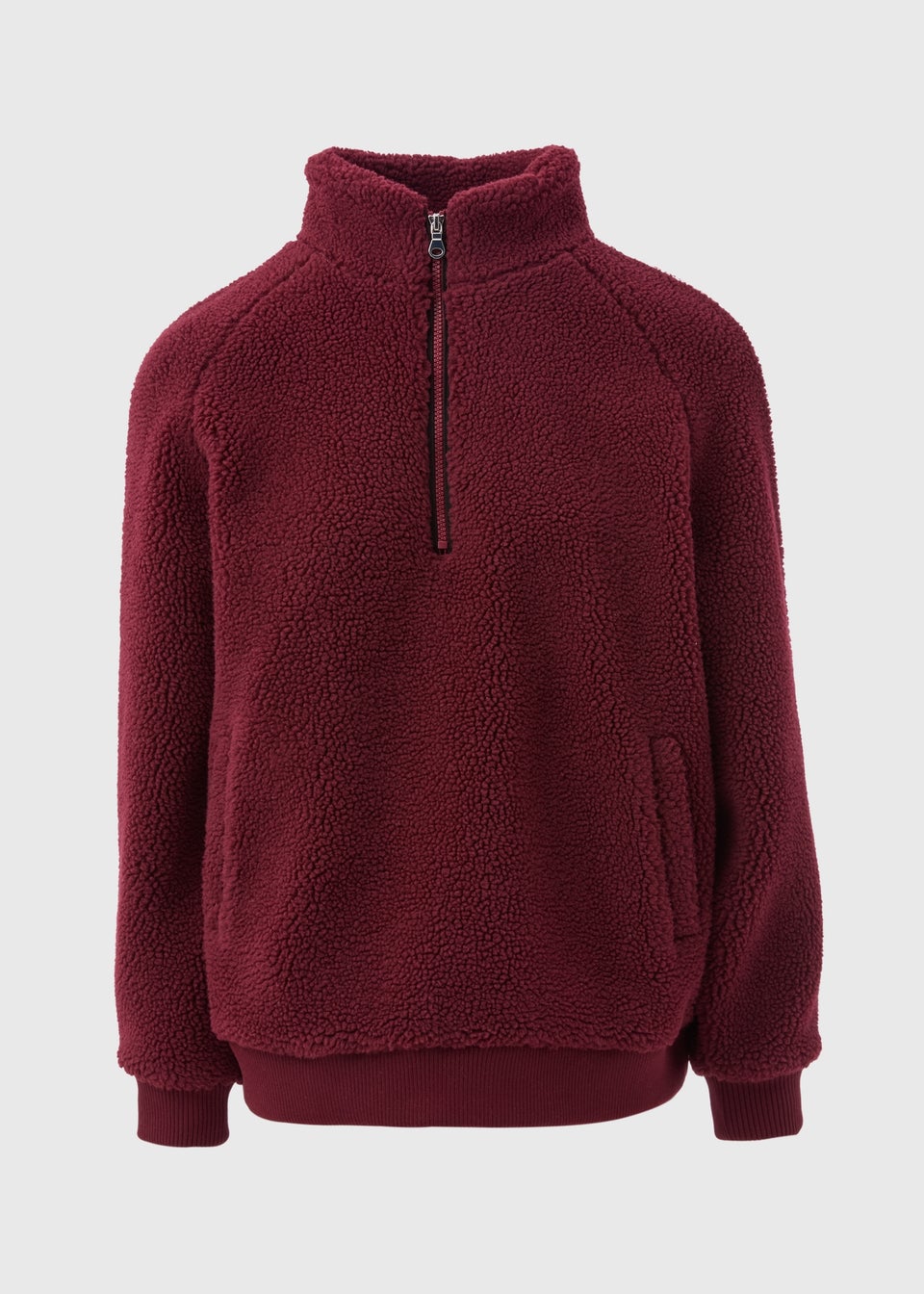 Burgundy Borg Half Zip Jumper Matalan