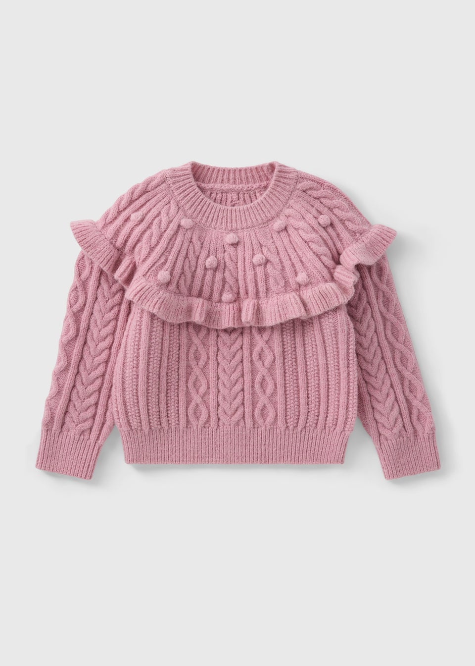 Girls Pink Cable Knit Frill Jumper 1 7yrs